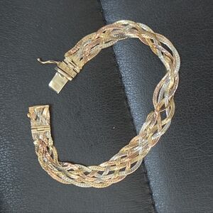 Tri-Tone Braided Women's Bracelet - Gold, Rose Gold, Silver